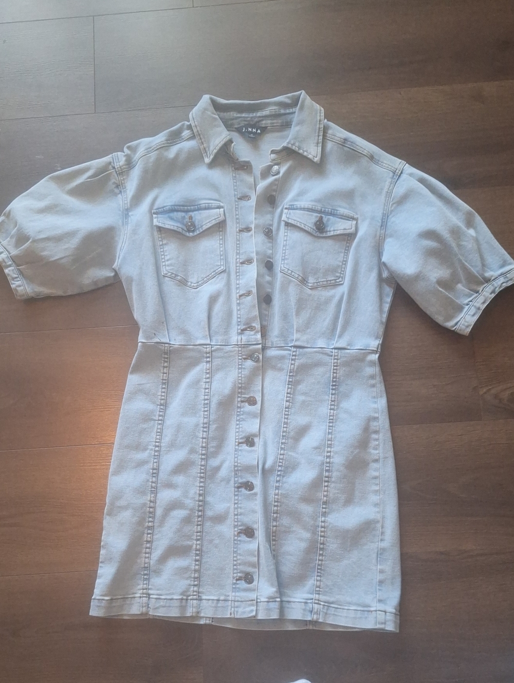 Light Wash Denim Button-Front Shirt Dress